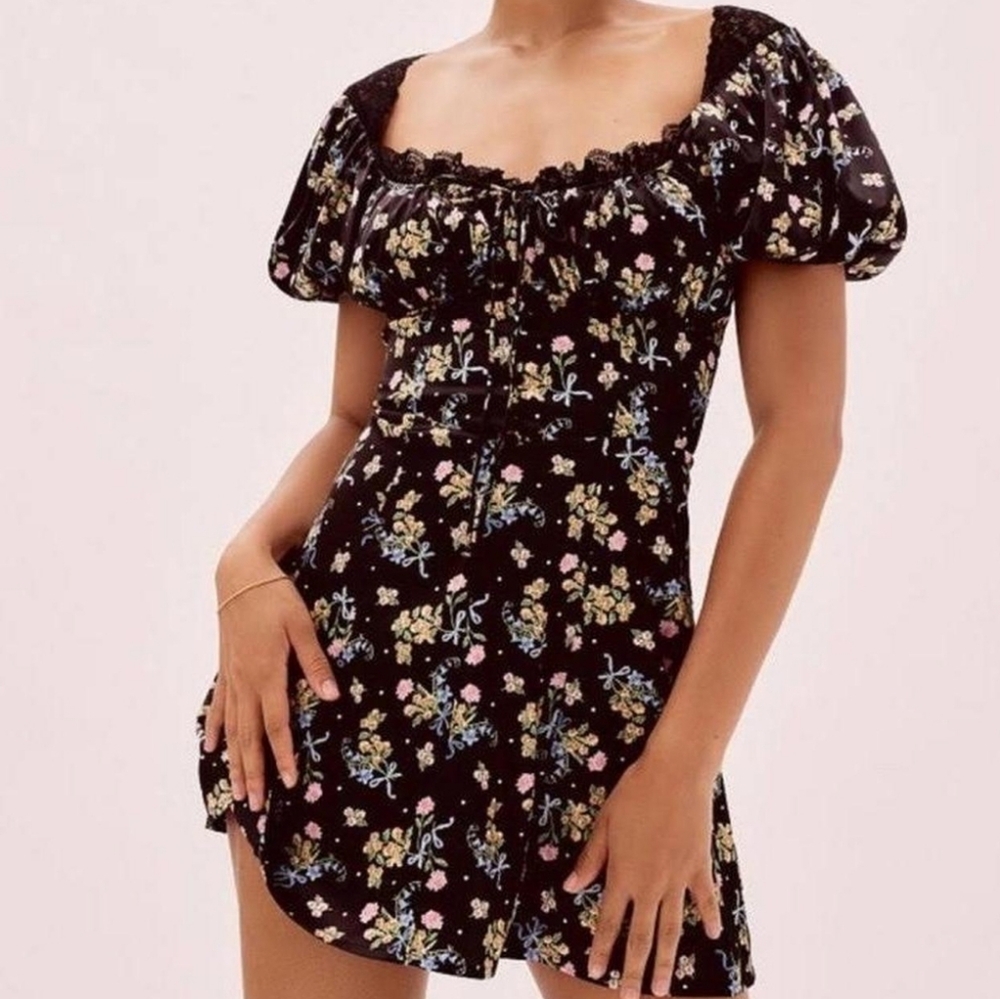 For Love and Lemons August Floral Black Baby Doll Dress